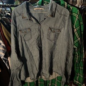Womens Denim Shirt with Studded Details blue notes XL